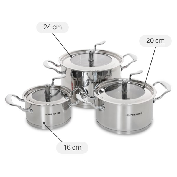 Bộ 3 nồi inox 5 đáy Sunhouse SHG2503MSA